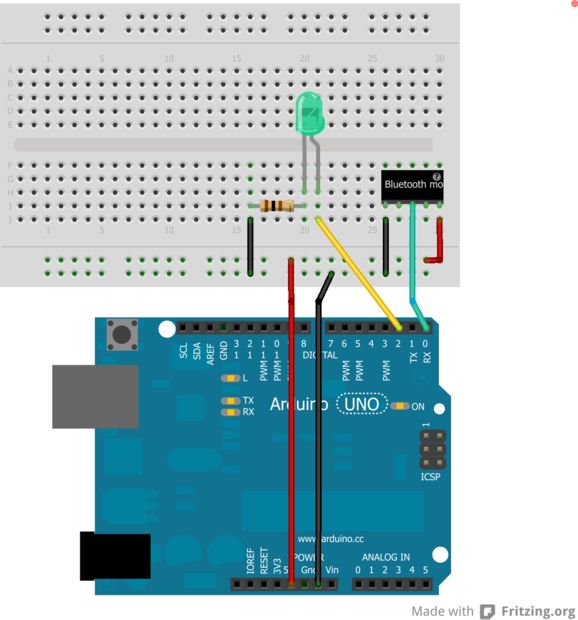 Diagrama de conexion placa Arduino con modulo Bluetooth