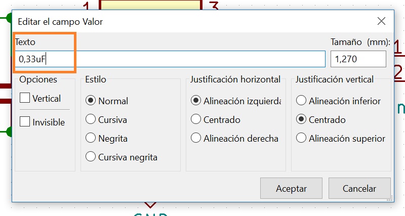 electrontools-editar el valor de un componente Kicad